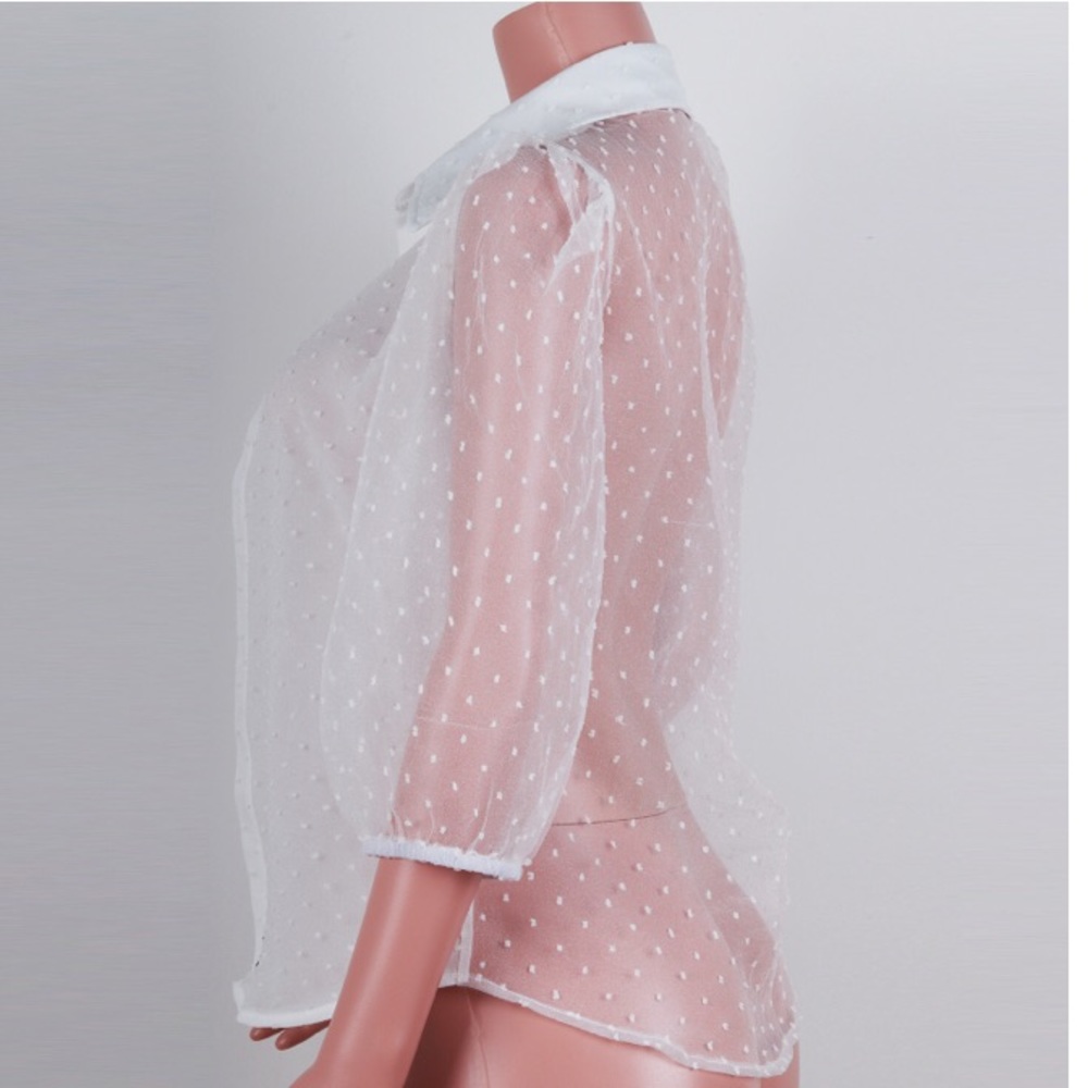 NWT SEMI-SHEER SWISS DOT BLOUSE WHITE - 2716/59 - Picture 4 of 8
